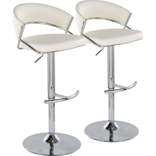 Jie Adjustable Swivel Bar Stool in Chrome & White Leatherette (Set of 2)